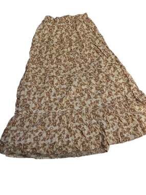 Bohme Tan and White Floral Print Tiered Rayon Maxi Skirt